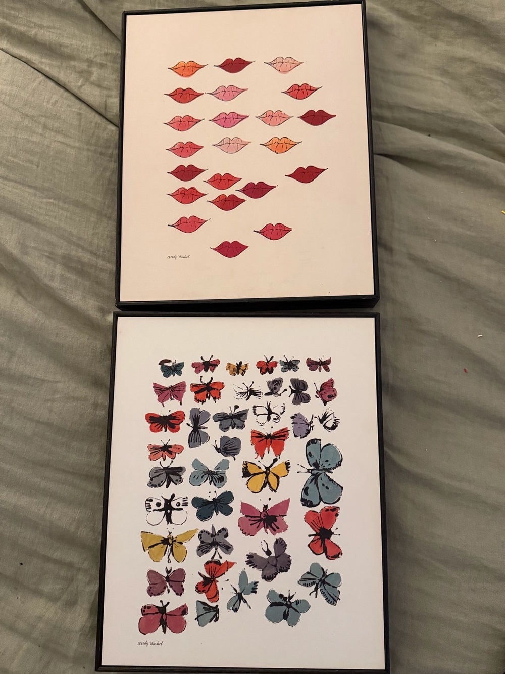 Andy Warhol - Framed Lip and Butterfly Art Prints in Pink, Red, Yellow and Blue